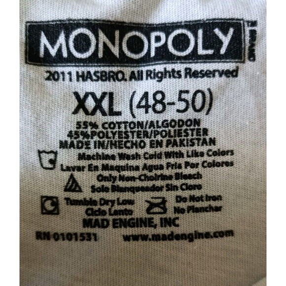 Monopoly T-Shirt Men's XXL White Short Sleeve - Picture 3 of 6
